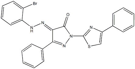 3-phenyl-1-(4-phenyl-1,3-thiazol-2-yl)-1H-pyrazole-4,5-dione 4-[(2-bromophenyl)hydrazone] 化学構造式