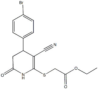 ethyl {[4-(4-bromophenyl)-3-cyano-6-oxo-1,4,5,6-tetrahydro-2-pyridinyl]sulfanyl}acetate Struktur