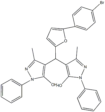 4-[[5-(4-bromophenyl)-2-furyl](5-hydroxy-3-methyl-1-phenyl-1H-pyrazol-4-yl)methyl]-3-methyl-1-phenyl-1H-pyrazol-5-ol Structure