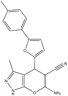 6-amino-3-methyl-4-[5-(4-methylphenyl)-2-furyl]-1,4-dihydropyrano[2,3-c]pyrazole-5-carbonitrile Structure