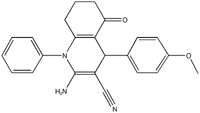 2-amino-4-(4-methoxyphenyl)-5-oxo-1-phenyl-1,4,5,6,7,8-hexahydroquinoline-3-carbonitrile,,结构式