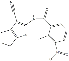 N-(3-cyano-5,6-dihydro-4H-cyclopenta[b]thien-2-yl)-3-nitro-2-methylbenzamide 化学構造式