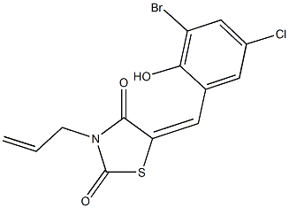 3-allyl-5-(3-bromo-5-chloro-2-hydroxybenzylidene)-1,3-thiazolidine-2,4-dione,,结构式