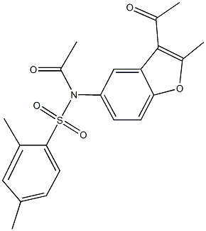 N-acetyl-N-(3-acetyl-2-methyl-1-benzofuran-5-yl)-2,4-dimethylbenzenesulfonamide Struktur