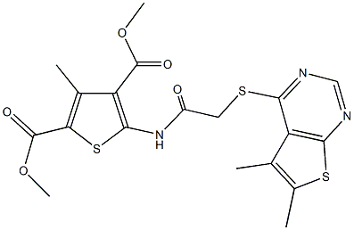 dimethyl 5-({[(5,6-dimethylthieno[2,3-d]pyrimidin-4-yl)sulfanyl]acetyl}amino)-3-methyl-2,4-thiophenedicarboxylate 结构式