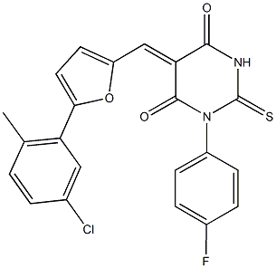 5-{[5-(5-chloro-2-methylphenyl)-2-furyl]methylene}-1-(4-fluorophenyl)-2-thioxodihydro-4,6(1H,5H)-pyrimidinedione Struktur