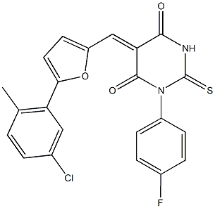 5-{[5-(5-chloro-2-methylphenyl)-2-furyl]methylene}-1-(4-fluorophenyl)-2-thioxodihydro-4,6(1H,5H)-pyrimidinedione 结构式