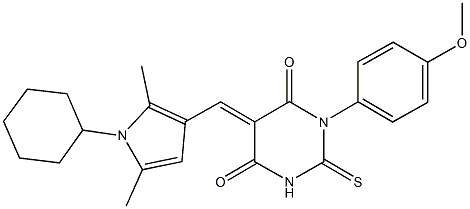 5-[(1-cyclohexyl-2,5-dimethyl-1H-pyrrol-3-yl)methylene]-1-(4-methoxyphenyl)-2-thioxodihydropyrimidine-4,6(1H,5H)-dione 化学構造式