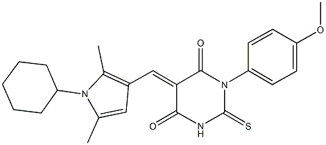 5-[(1-cyclohexyl-2,5-dimethyl-1H-pyrrol-3-yl)methylene]-1-(4-methoxyphenyl)-2-thioxodihydropyrimidine-4,6(1H,5H)-dione Structure