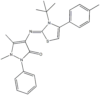 4-[(3-tert-butyl-4-(4-methylphenyl)-1,3-thiazol-2(3H)-ylidene)amino]-1,5-dimethyl-2-phenyl-1,2-dihydro-3H-pyrazol-3-one,,结构式