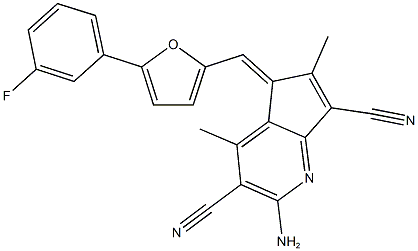 2-amino-5-{[5-(3-fluorophenyl)-2-furyl]methylene}-4,6-dimethyl-5H-cyclopenta[b]pyridine-3,7-dicarbonitrile,,结构式