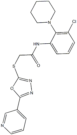 N-[3-chloro-2-(1-piperidinyl)phenyl]-2-{[5-(3-pyridinyl)-1,3,4-oxadiazol-2-yl]sulfanyl}acetamide Struktur