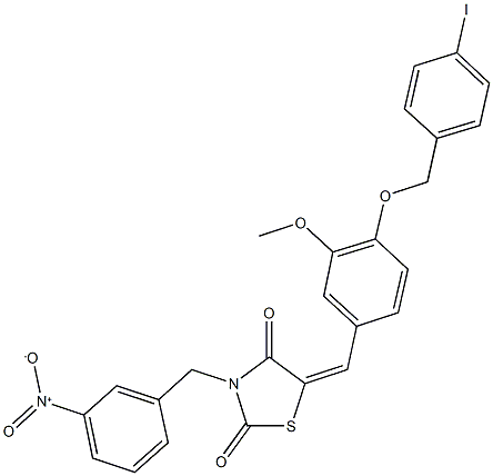 3-{3-nitrobenzyl}-5-{4-[(4-iodobenzyl)oxy]-3-methoxybenzylidene}-1,3-thiazolidine-2,4-dione Structure