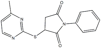 3-[(4-methyl-2-pyrimidinyl)sulfanyl]-1-phenyl-2,5-pyrrolidinedione,,结构式