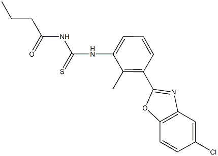 N-butyryl-N'-[3-(5-chloro-1,3-benzoxazol-2-yl)-2-methylphenyl]thiourea Struktur