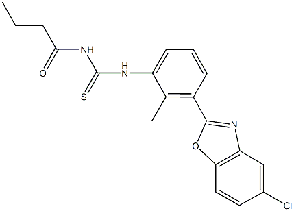 N-butyryl-N'-[3-(5-chloro-1,3-benzoxazol-2-yl)-2-methylphenyl]thiourea 化学構造式