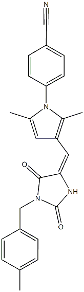 4-(2,5-dimethyl-3-{[1-(4-methylbenzyl)-2,5-dioxo-4-imidazolidinylidene]methyl}-1H-pyrrol-1-yl)benzonitrile 化学構造式