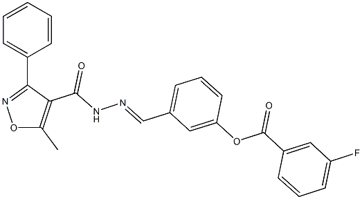 3-{2-[(5-methyl-3-phenyl-4-isoxazolyl)carbonyl]carbohydrazonoyl}phenyl 3-fluorobenzoate 化学構造式