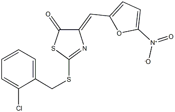 2-[(2-chlorobenzyl)sulfanyl]-4-({5-nitro-2-furyl}methylene)-1,3-thiazol-5(4H)-one 结构式