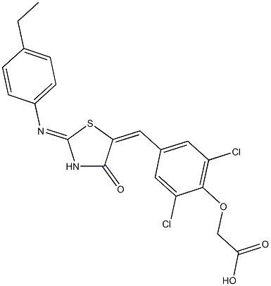 [2,6-dichloro-4-({2-[(4-ethylphenyl)imino]-4-oxo-1,3-thiazolidin-5-ylidene}methyl)phenoxy]acetic acid Struktur
