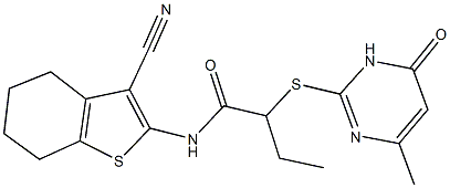 N-(3-cyano-4,5,6,7-tetrahydro-1-benzothien-2-yl)-2-[(4-methyl-6-oxo-1,6-dihydro-2-pyrimidinyl)sulfanyl]butanamide 结构式