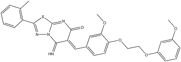 5-imino-6-{3-methoxy-4-[2-(3-methoxyphenoxy)ethoxy]benzylidene}-2-(2-methylphenyl)-5,6-dihydro-7H-[1,3,4]thiadiazolo[3,2-a]pyrimidin-7-one 结构式