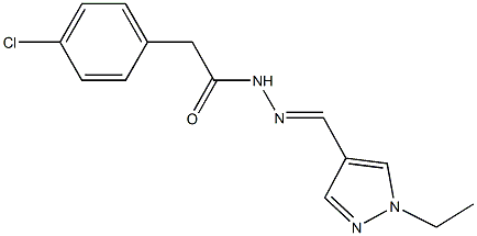 2-(4-chlorophenyl)-N'-[(1-ethyl-1H-pyrazol-4-yl)methylene]acetohydrazide,,结构式