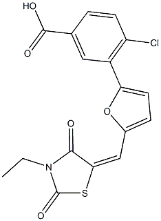 4-chloro-3-{5-[(3-ethyl-2,4-dioxo-1,3-thiazolidin-5-ylidene)methyl]-2-furyl}benzoic acid Structure