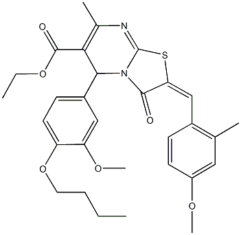 ethyl 5-(4-butoxy-3-methoxyphenyl)-2-(4-methoxy-2-methylbenzylidene)-7-methyl-3-oxo-2,3-dihydro-5H-[1,3]thiazolo[3,2-a]pyrimidine-6-carboxylate Structure