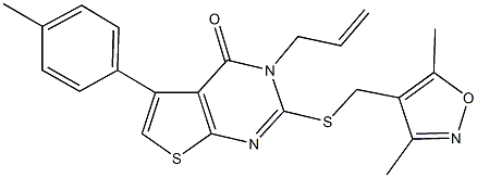 3-allyl-2-{[(3,5-dimethyl-4-isoxazolyl)methyl]sulfanyl}-5-(4-methylphenyl)thieno[2,3-d]pyrimidin-4(3H)-one Struktur