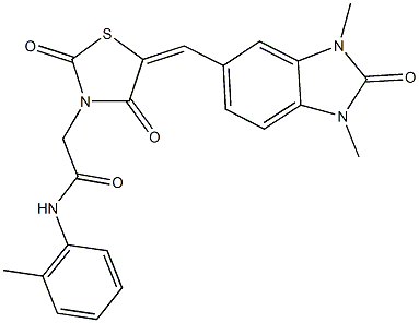 2-{5-[(1,3-dimethyl-2-oxo-2,3-dihydro-1H-benzimidazol-5-yl)methylene]-2,4-dioxo-1,3-thiazolidin-3-yl}-N-(2-methylphenyl)acetamide,,结构式