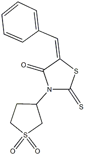 5-benzylidene-3-(1,1-dioxidotetrahydro-3-thienyl)-2-thioxo-1,3-thiazolidin-4-one Struktur