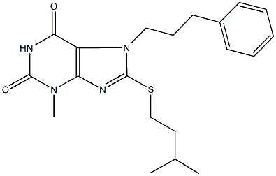 8-(isopentylsulfanyl)-3-methyl-7-(3-phenylpropyl)-3,7-dihydro-1H-purine-2,6-dione 结构式