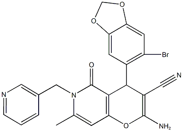2-amino-4-(6-bromo-1,3-benzodioxol-5-yl)-7-methyl-5-oxo-6-(3-pyridinylmethyl)-5,6-dihydro-4H-pyrano[3,2-c]pyridine-3-carbonitrile Structure