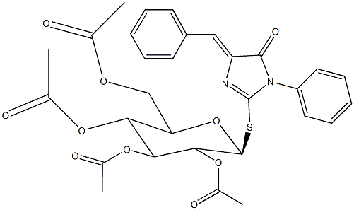 4-benzylidene-5-oxo-1-phenyl-4,5-dihydro-1H-imidazol-2-yl 2,3,4,6-tetra-O-acetyl-1-thiohexopyranoside Structure