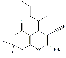 2-amino-7,7-dimethyl-4-(1-methylbutyl)-5-oxo-5,6,7,8-tetrahydro-4H-chromene-3-carbonitrile,,结构式