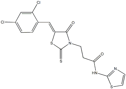 3-[5-(2,4-dichlorobenzylidene)-4-oxo-2-thioxo-1,3-thiazolidin-3-yl]-N-(1,3-thiazol-2-yl)propanamide Struktur