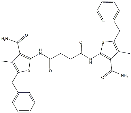 N~1~,N~4~-bis[3-(aminocarbonyl)-5-benzyl-4-methyl-2-thienyl]succinamide Structure