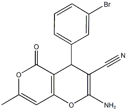 2-amino-4-(3-bromophenyl)-7-methyl-5-oxo-4H,5H-pyrano[4,3-b]pyran-3-carbonitrile,,结构式