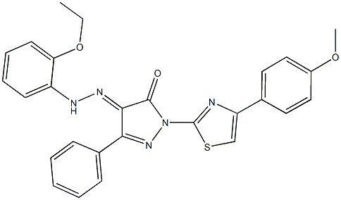 1-[4-(4-methoxyphenyl)-1,3-thiazol-2-yl]-3-phenyl-1H-pyrazole-4,5-dione 4-[(2-ethoxyphenyl)hydrazone] Structure