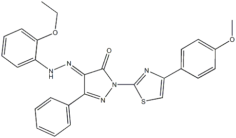 1-[4-(4-methoxyphenyl)-1,3-thiazol-2-yl]-3-phenyl-1H-pyrazole-4,5-dione 4-[(2-ethoxyphenyl)hydrazone] 结构式