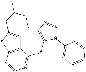 7-methyl-4-[(1-phenyl-1H-tetraazol-5-yl)sulfanyl]-5,6,7,8-tetrahydro[1]benzothieno[2,3-d]pyrimidine Structure