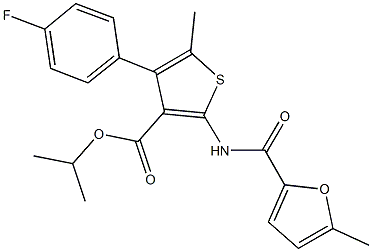 isopropyl 4-(4-fluorophenyl)-5-methyl-2-[(5-methyl-2-furoyl)amino]thiophene-3-carboxylate Struktur