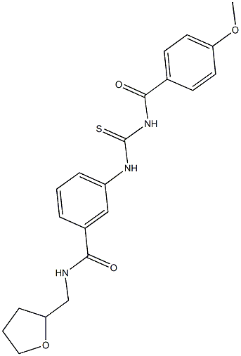 3-({[(4-methoxybenzoyl)amino]carbothioyl}amino)-N-(tetrahydro-2-furanylmethyl)benzamide 结构式