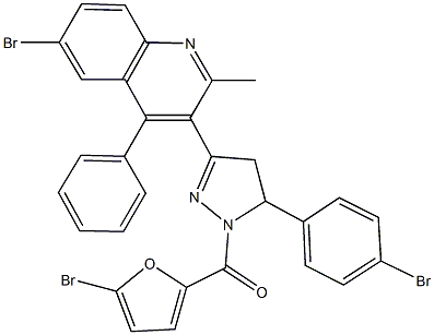 6-bromo-3-[1-(5-bromo-2-furoyl)-5-(4-bromophenyl)-4,5-dihydro-1H-pyrazol-3-yl]-2-methyl-4-phenylquinoline Struktur