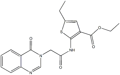 ethyl 5-ethyl-2-{[(4-oxo-3(4H)-quinazolinyl)acetyl]amino}-3-thiophenecarboxylate 结构式