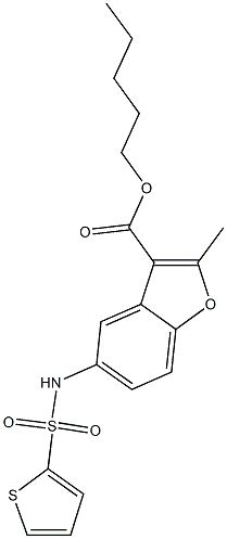 pentyl 2-methyl-5-[(2-thienylsulfonyl)amino]-1-benzofuran-3-carboxylate 化学構造式