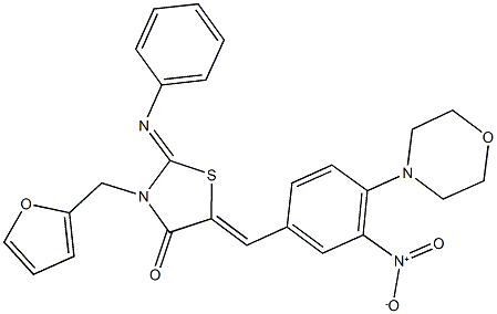 3-(2-furylmethyl)-5-[3-nitro-4-(4-morpholinyl)benzylidene]-2-(phenylimino)-1,3-thiazolidin-4-one,,结构式