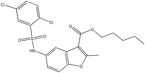pentyl 5-{[(2,5-dichlorophenyl)sulfonyl]amino}-2-methyl-1-benzofuran-3-carboxylate Struktur
