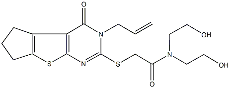2-[(3-allyl-4-oxo-3,5,6,7-tetrahydro-4H-cyclopenta[4,5]thieno[2,3-d]pyrimidin-2-yl)sulfanyl]-N,N-bis(2-hydroxyethyl)acetamide,,结构式